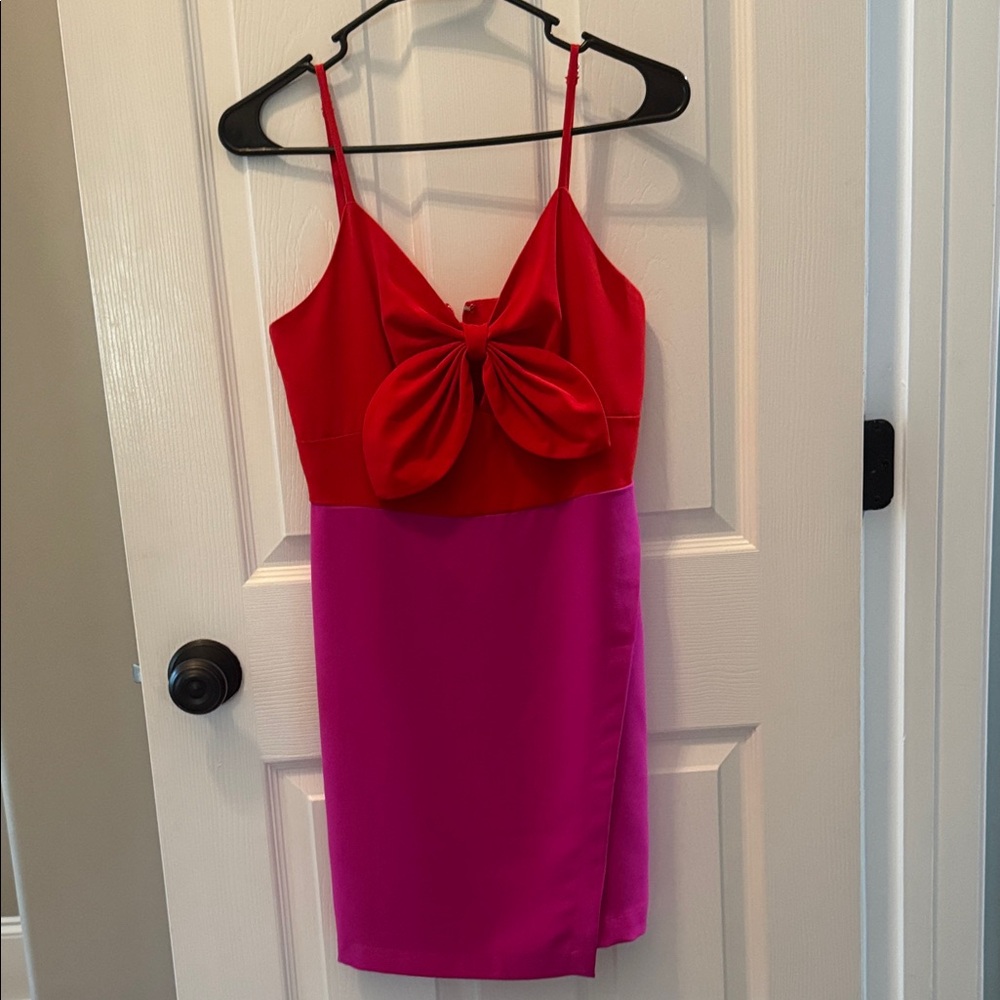 Elegant Red and Pink Bow Dress